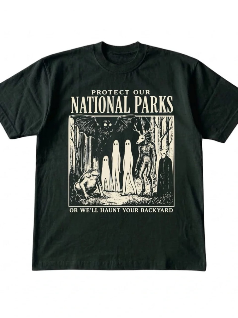 Gildan Forest green tee with Protect Our National Parks Graphic